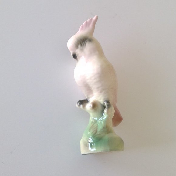 Other - Vintage Ceramic MCM Pink Black Green Cockatoo Figurine